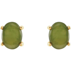 Natural Nephrite Jade Stud Earrings Oval Cabochon