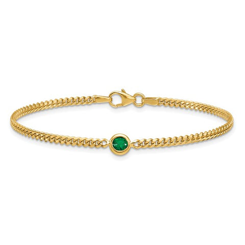 14K Gold Curb Chain Necklace with Emerald