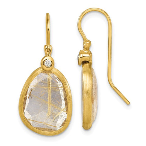Raw Light Crystal Drop Silver Earrings with Gold-filled Ear Wire