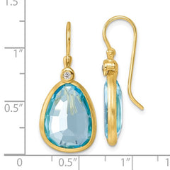 14K Gold Polished Diamond and Blue Topaz Dangle Earrings