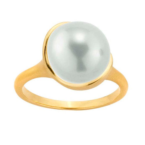 14K Yellow Gold Curved-Well Pearl Ring