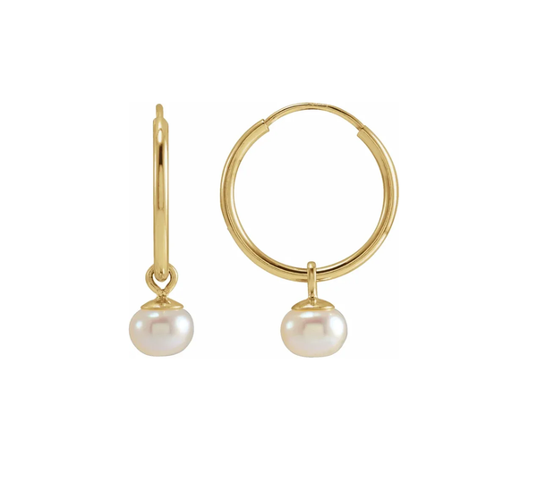 14k 1.25mm Endless Hoop Earring and 4mm Freshwater Pearl Dangle