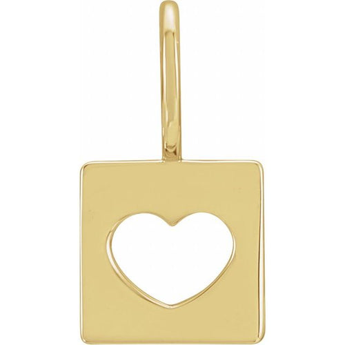 14K Gold Pierced Heart Dog Tag Pendant Necklace