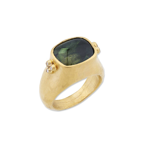 Teal Sapphire Diamond 14k Gold Engagement Ring