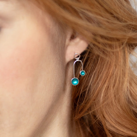 Turquoise Enamel Circle Stud Earrings