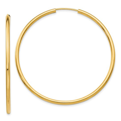 14k Gold 2 mm Wide Round Endless 30 mm Hoop Earrings