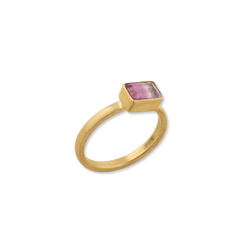 22K Gold Fancy Cut Pink Sapphire LARA Ring With Side Diamonds