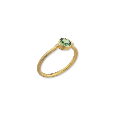 Teal Blue Australian Parti Sapphire on 18ct Yellow Gold Band with Accent Diamond