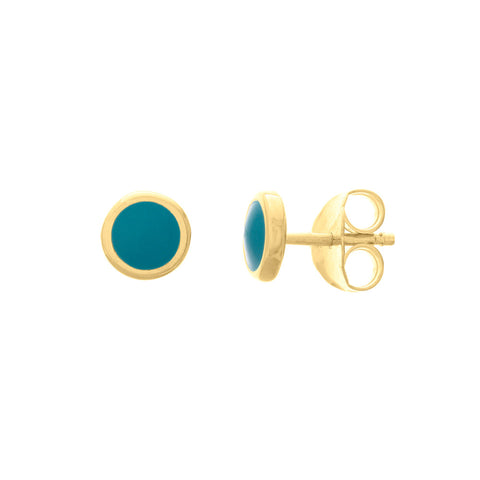 Disc Stud Earrings with Simulated Turquoise