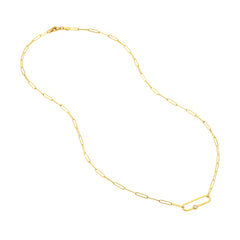 14k Gold Paper Clip Chain Necklace with Diamond Paperclip Clasp