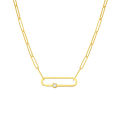 14k Gold Paper Clip Chain Necklace with Diamond Paperclip Clasp