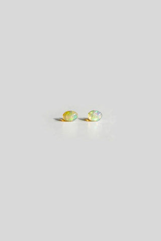 Ethiopian Opal 14 Karat Solid Yellow Gold Stud Earrings