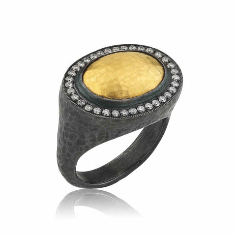 24K Hammered Gold "Substance" Band with Diamonds