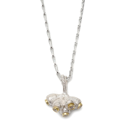 Silver and 18kt Gold Diamond Leaf Pendant
