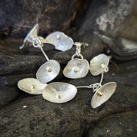 Silver Leaf Studs With Gold Beads