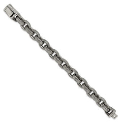 Stainless Steel Antiqued and Polished 8.5 inch Grooved Link Bracelet