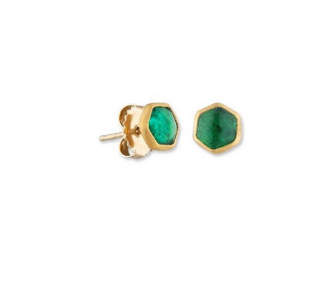 Pearl and Natural Emerald 14k Gold Post Earrings