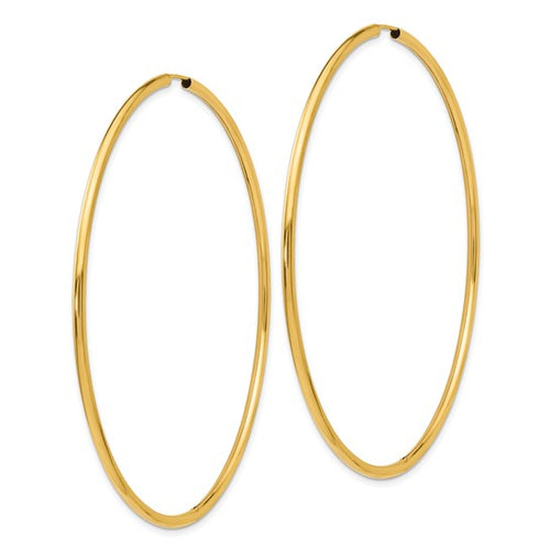 14K Gold 2 mm Wide 65 mm Endless Hoop Earrings