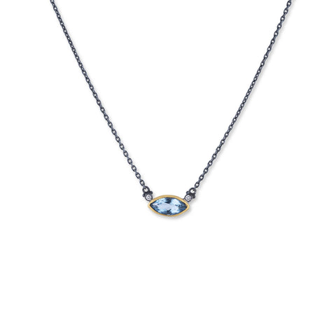 14k Gold 5 MM Aquamarine and 0.06 CTW Diamond Necklace