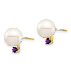 Pearl and Natural Amethyst 14k Gold Post Earrings