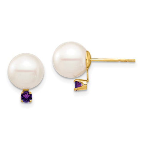 14k Yellow Gold Small Cultured White Freshwater Pearl Earrings