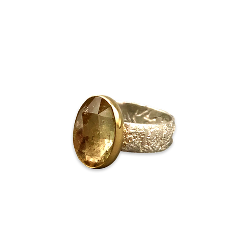 Rose Cut Round Golden Diamond Ring