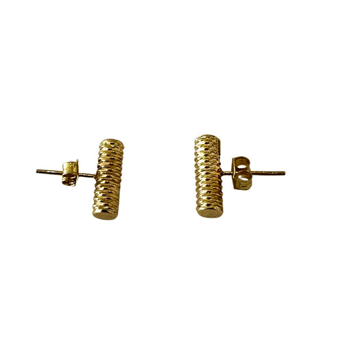 18k Yellow Gold Textured Cylinder Post Earrings