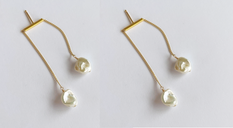 Ball Earrings with Large Metallic Baroque Pearls and Silver Wires