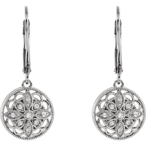 Vintage Inspried Sterling Silver 1/10 Diamond Accented Lever Back Earrings