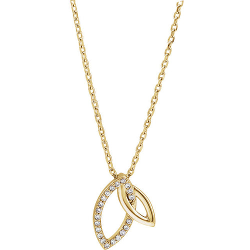 14K Gold Genuine Diamond Double Leaf 18" Necklace