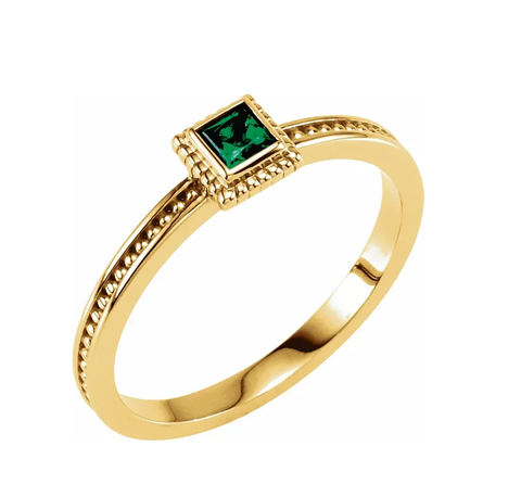 14K Gold Emerald Beaded Ring