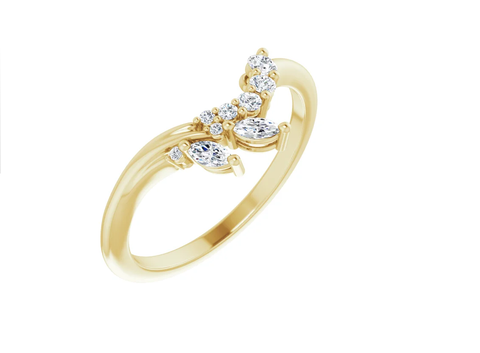 14K Gold Chevron Shape Diamond Ring Guard Wedding Band