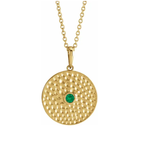 14K Gold Beaded Disc Necklace