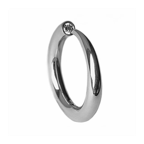 Satin silver ring with diamond & silver detail