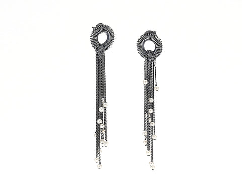 Erosion Posts Earrings with Recycled White Diamond in Oxidized Finish