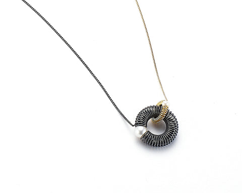 Pearl Inversion Necklace in Oxidized Silver
