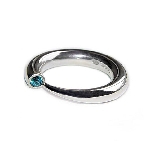 Tapering Silver Wiggly Ring with Blue Topaz