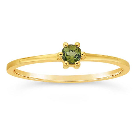 14k Gold Cushion Cut Peridot with Diamond Accent Ring