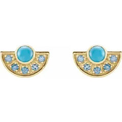 14K Gold Natural Turquoise & Natural Aquamarine Fan Earrings