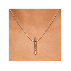 Long silver shell pendant with 3pt diamond & 22K gold plated interior