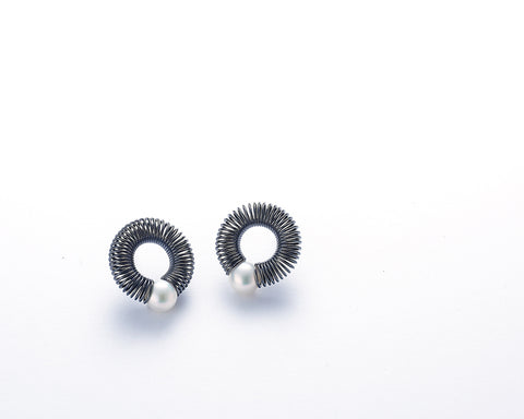 Oxidized Sterling Silver 15 Strands Tassel Earrings with Black Spinels