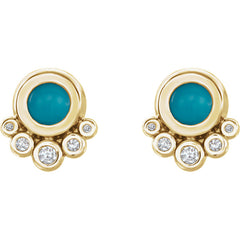 14k Gold Turquoise and Diamond Earrings - Lireille
