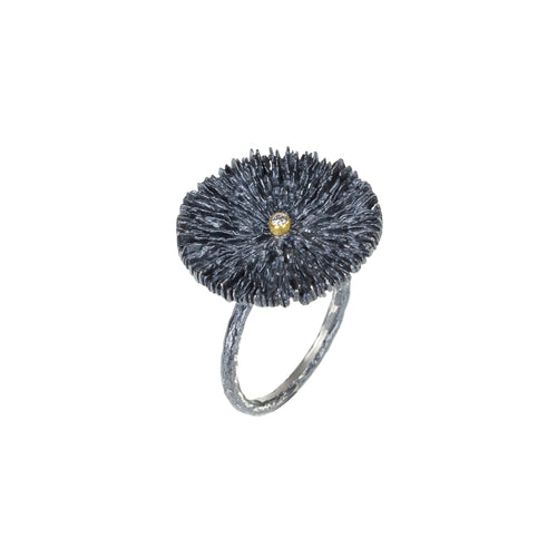 Textured Round Ring with Champagne Diamond