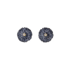Round Textured Earring with Diamond and 18k Gold
