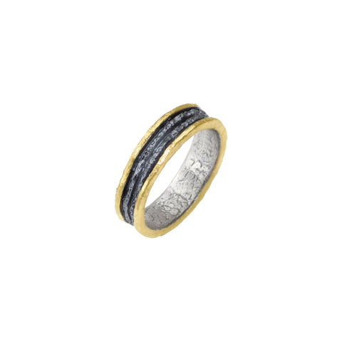 Apostolos Tapered Ring in oxidized Sterling Silver with 18k Gold Highlight and Diamond