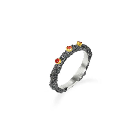 Apostolos Ring with Two Round Gold Circles and Ruby