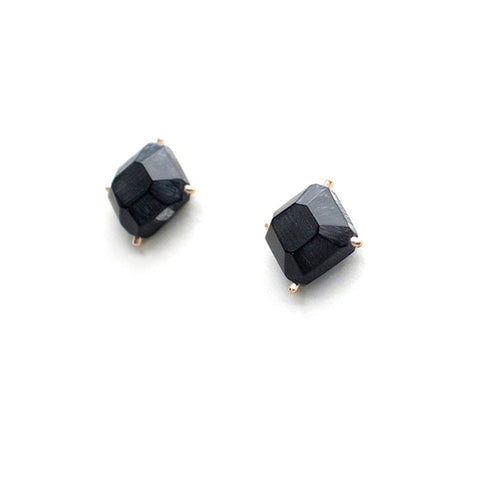 Black Gold Emerald Shape Earrings - Lireille
