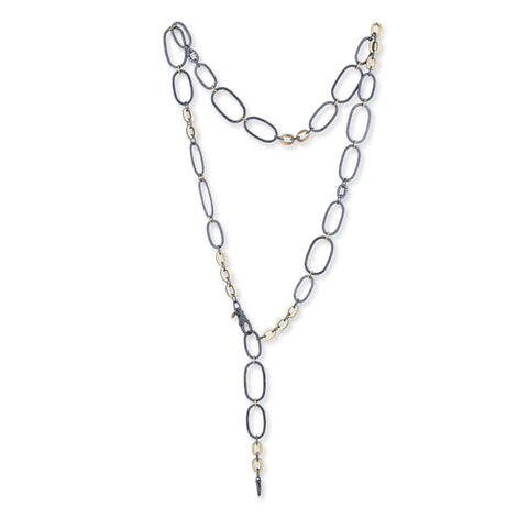 5 Floating 18k Gold Links and Silver Rolo Chain Necklace