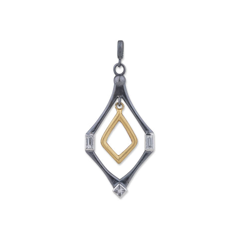 Oxidised Sapphire Shard Pendant with Diamond Accent