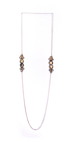 Three Petal Copper Necklace with Pear Shape Synthetic Rubies